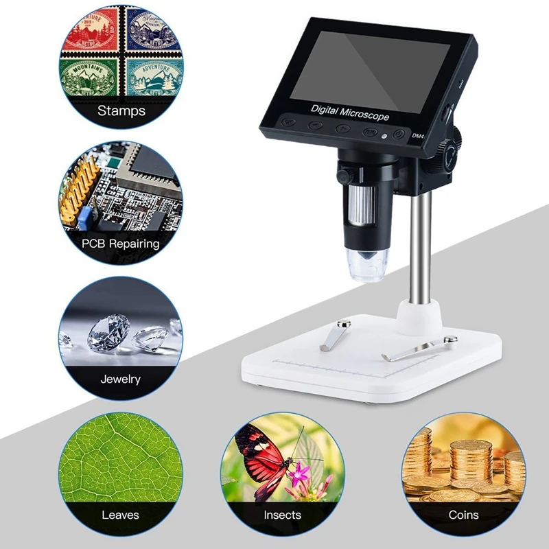 

DM4 USB Electron Microscope 4.3 Inch LCD Monitor 1000X VGA Digital Magnifier With 8 Leds+Stand For Repair Soldering