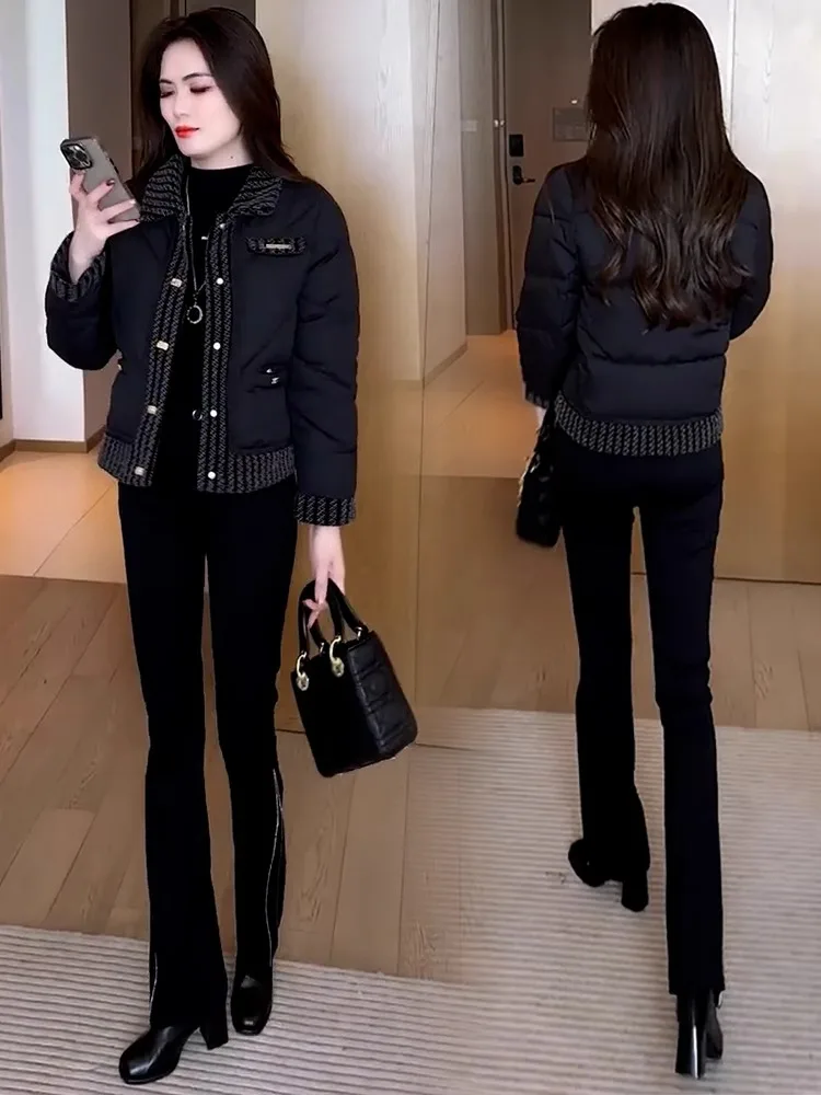 Graceful Patchwork down Jacket Cotton-padded Clothes Women 2024 Winter New Fashion Western Sle Cotton-Padded Short ... |