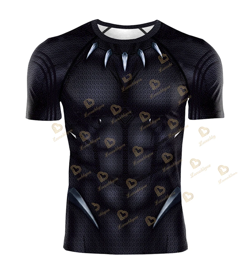 Black Panther Short Sleeve Jersey Running Training Spiderman Compression Sports T-shirt Slim Sportswear Fitness Clothing Tees