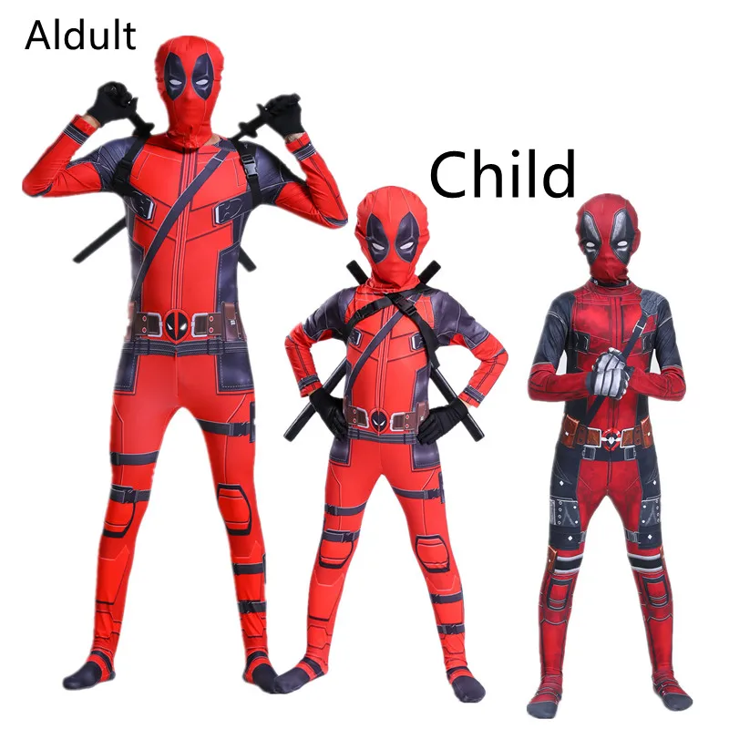 Костюм для Хэллоуина и косплея для взрослых и детей с маской супергероя Дэдпула, мечом и сумкой - костюм-джампер.