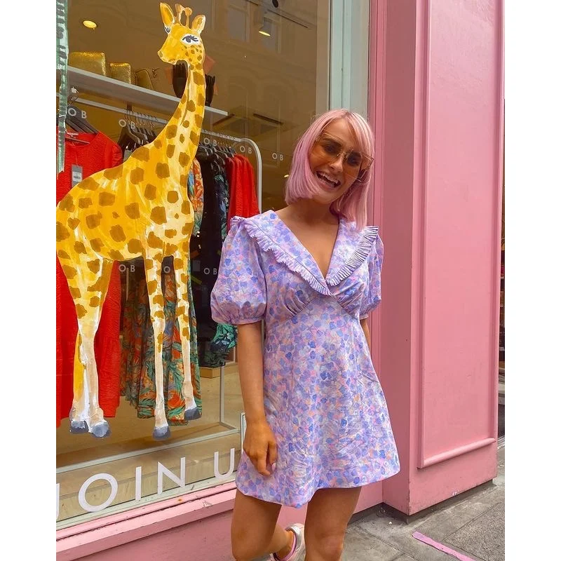 

Винтажное романтическое фиолетовое платье с принтом морской звезды EOS 23, плиссированное платье с большим отворотом и коротким рукавом, высокое качество, бесплатная доставка