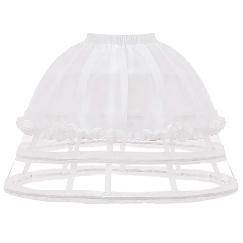 

652F Womens Lolita Hollow Out Birdcage Petticoat Elastic Waist 4 Hoops Pleated Ruffles Cosplay Underskirt Large Puffy Wedding
