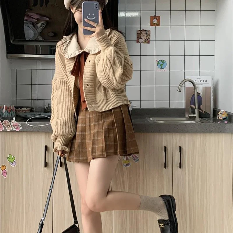 Женский комплект из 3 предметов однобортный укороченный однотонный кардиган с