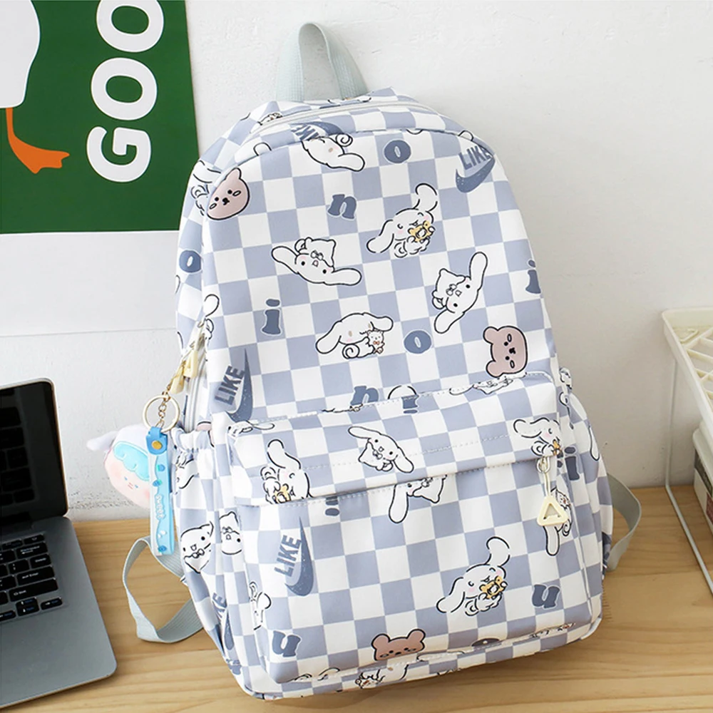 

Sanrio Anime Student School Bag Cinnamorol Checkerboard Schoolbag Women's Casual Rucksack Travel Backpacks for Girl Handbag Tote