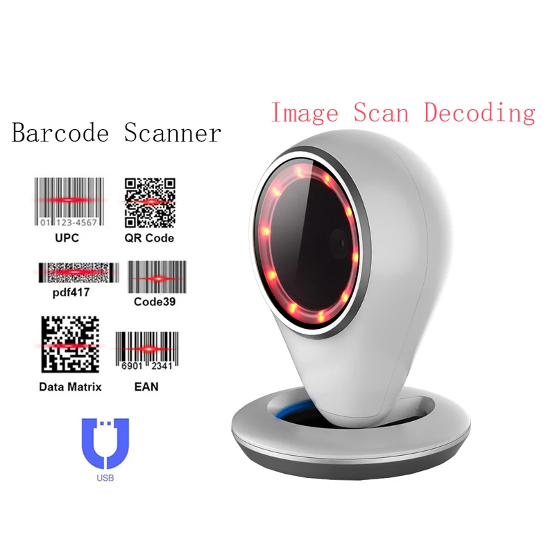 2D Omnidirectional Barcode Scanner Desktop Automatic 1D 2D QR Code Data Matrix Reader USB Bar Code For Supermarket Store Payment