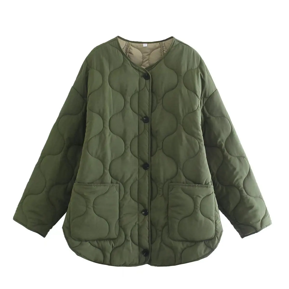 Womens Cotton Jacket Autumn and Winter New Military Green Fashion Single Breasted Thin Cotton Jacket Trend for Women
