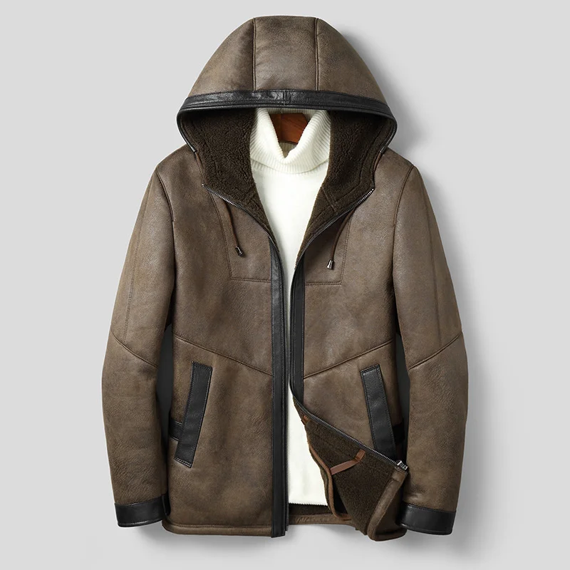 

Winter Warm Sheep Shearing Casaul Men Coat Hooded Leather Jacket Fashion Autumn Mens Clothes Veste Homme 2023 WPY4109