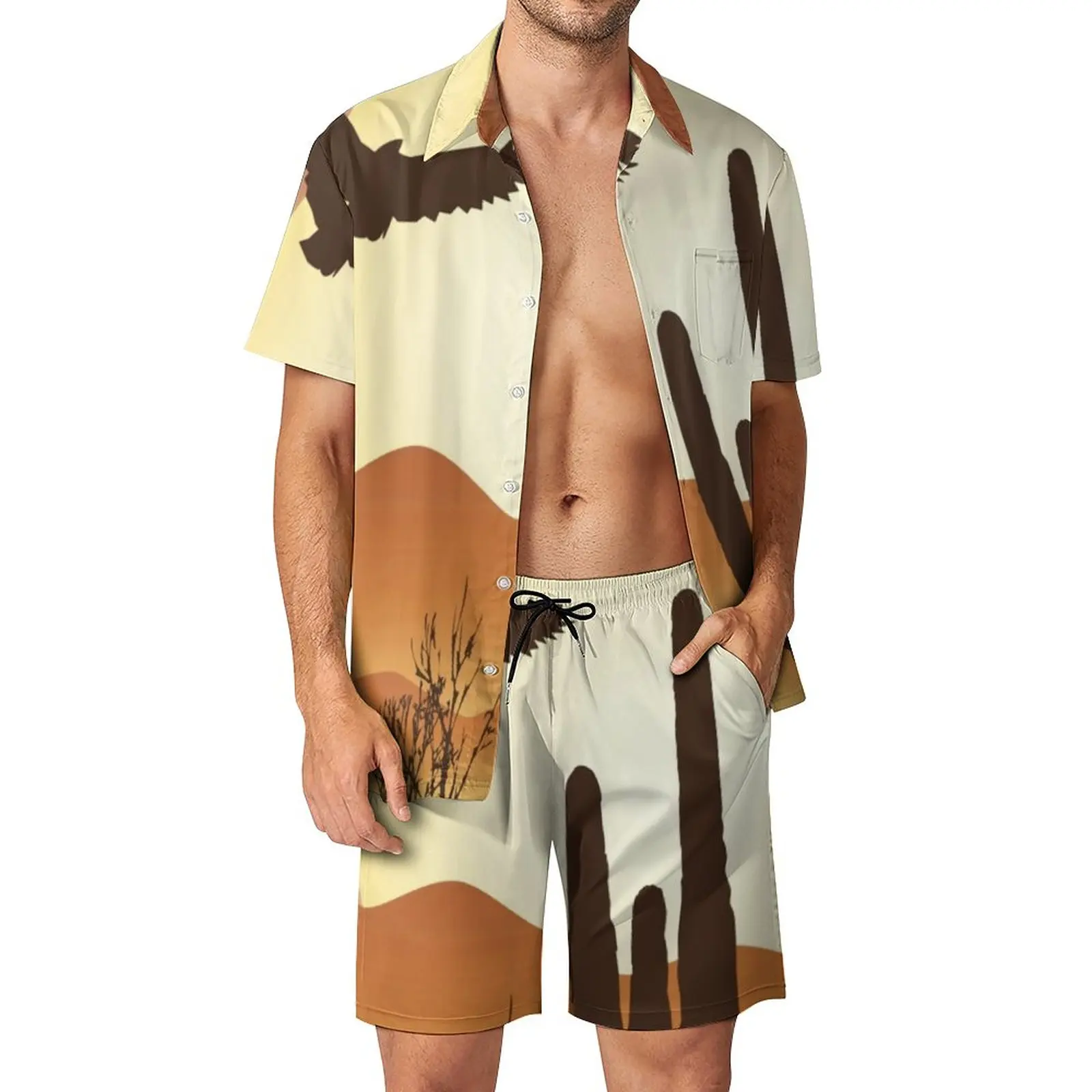 

Sunset Western Desert Men Sets Cactus and Eagle Casual Shorts Vacation Shirt Set Summer Vintage Design Suit Oversized Clothes