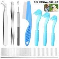 8pcsset pet flea removal tool kit plastic scratching hook remover pet cat dog grooming supplies tick removal tool tweezers clip