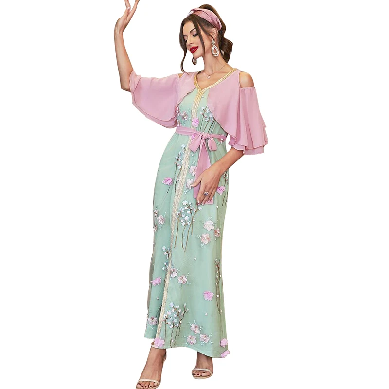 Женское платье макси с аппликацией Abayas, длинное платье в мусульманском стиле, модная одежда в исламском стиле