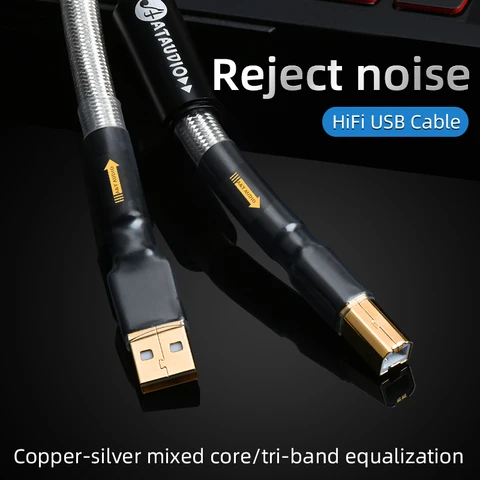 ATAUDIO HiFi USB аудиокабель высокого качества 7N OCC серебристый тип A к Тип B разъем Профессиональный USB-кабель для усилителя компьютера