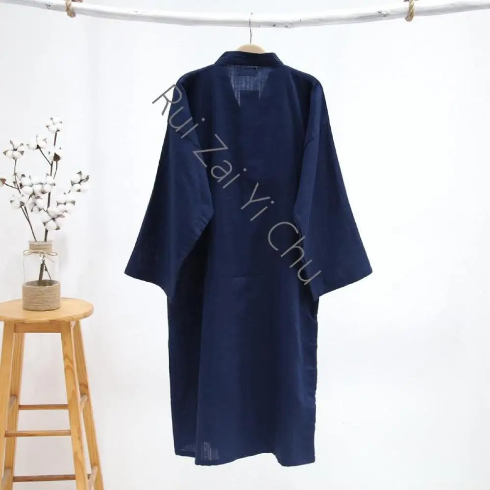 Summer Cotton Kimono Bathrobe Mens Robes Long Bath Robe Loose Leisure Nightgown New Men's Cotton Yarn Sleeping Gown Thin