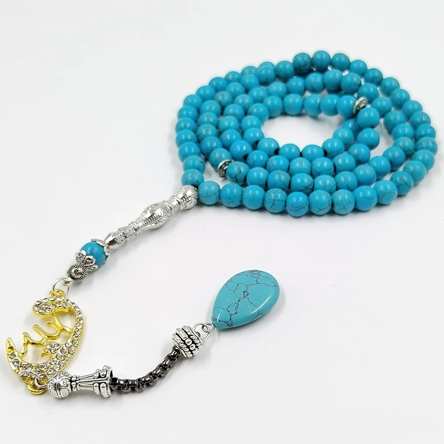 Фото Tasbih бирюзовый камень 99 100 молитвенные аксессуары Исламский подарок мусульманские браслеты №2