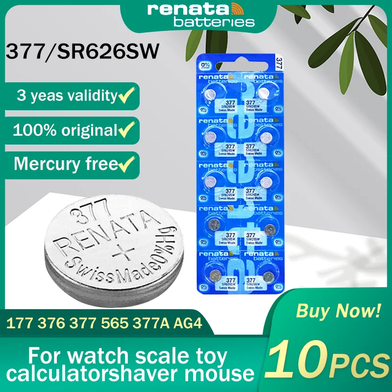 10 шт. 100% Renata 377 SR626SW AG4 LR626 1 55 в оксид серебра батарея для часов SR66 V377 швейцарская