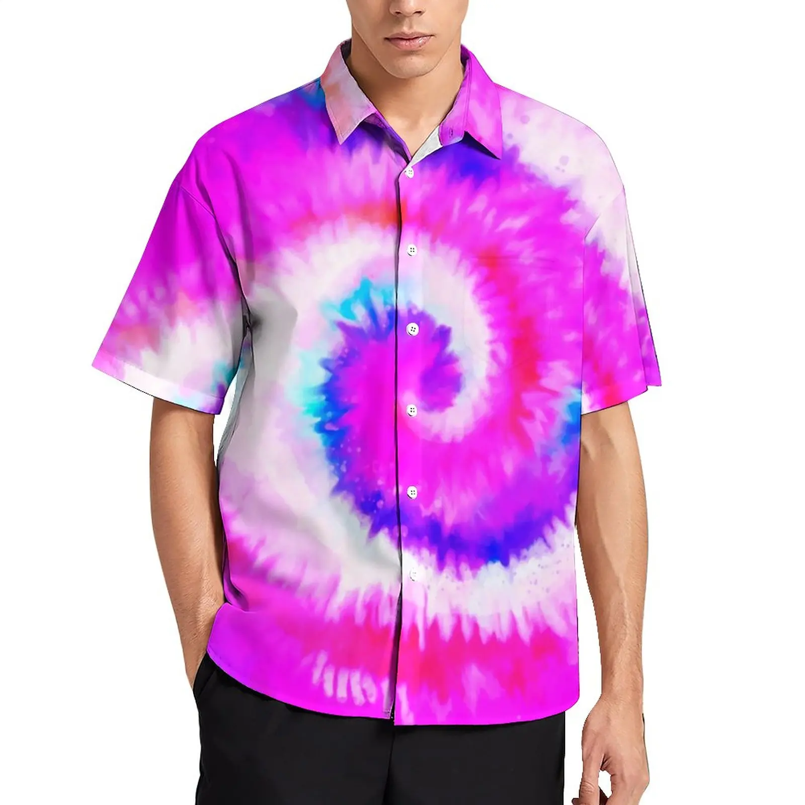 Повседневная рубашка с принтом Омбре Пляжная Свободная радужным хиппи Гавайские