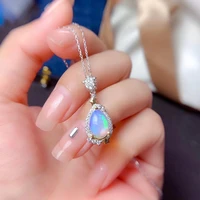 meibapj real natural opal gemstone water drop pendant necklace 925 pure silver colorful stone fine wedding jewelry for women