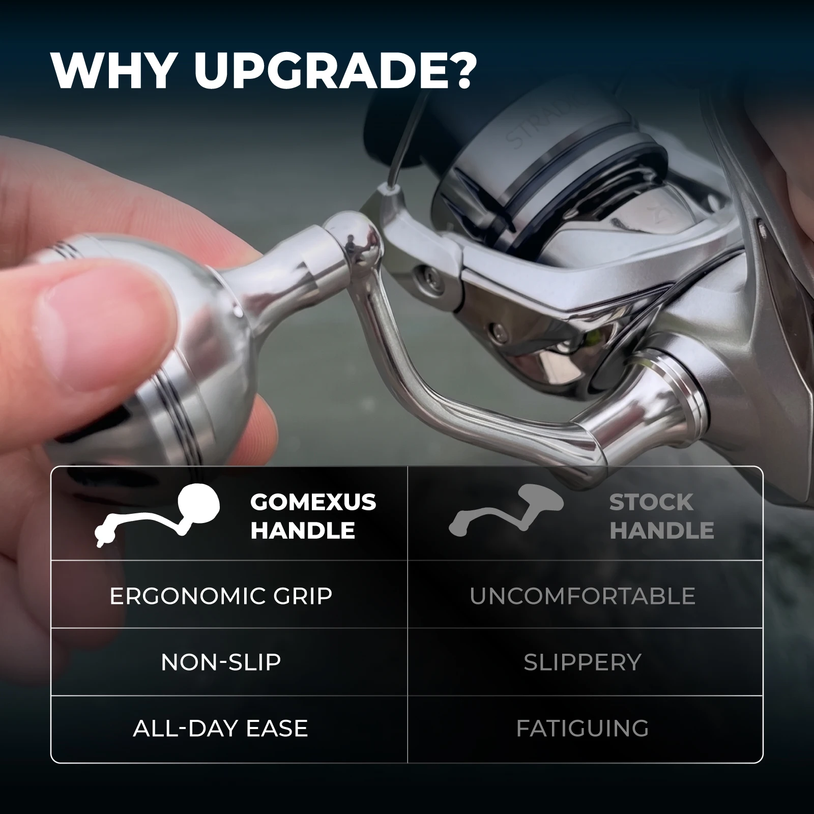 Фото Рукоятка Gomexus из алюминия для катушек Shimano Stradic Predator, для ловли на приманки, легкого джиггинга и морской рыбалки, модели MJ57&63 №5