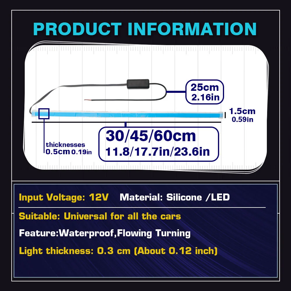 2 шт. гибкие дневные ходовые огни 30 см 45 60