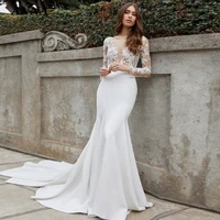 anna beauty wedding dress 2022 sexy v neck long sleeve applique mermaid sweep train vestido de noiva civil for women custom made