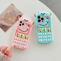 cute 3d retro mobile phone case for iphone 13 pro max 12 11 xs xr x 8 7 cartoon lovely monster soft silicone back cover