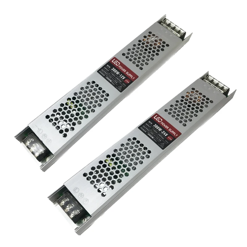 Гарантия 3 года, тонкая Светодиодная лента, источник питания, адаптер постоянного тока 12 В, 24 В, без шумового трансформатора, 300 Вт, лампочка с драйвером 12 В, 25 А