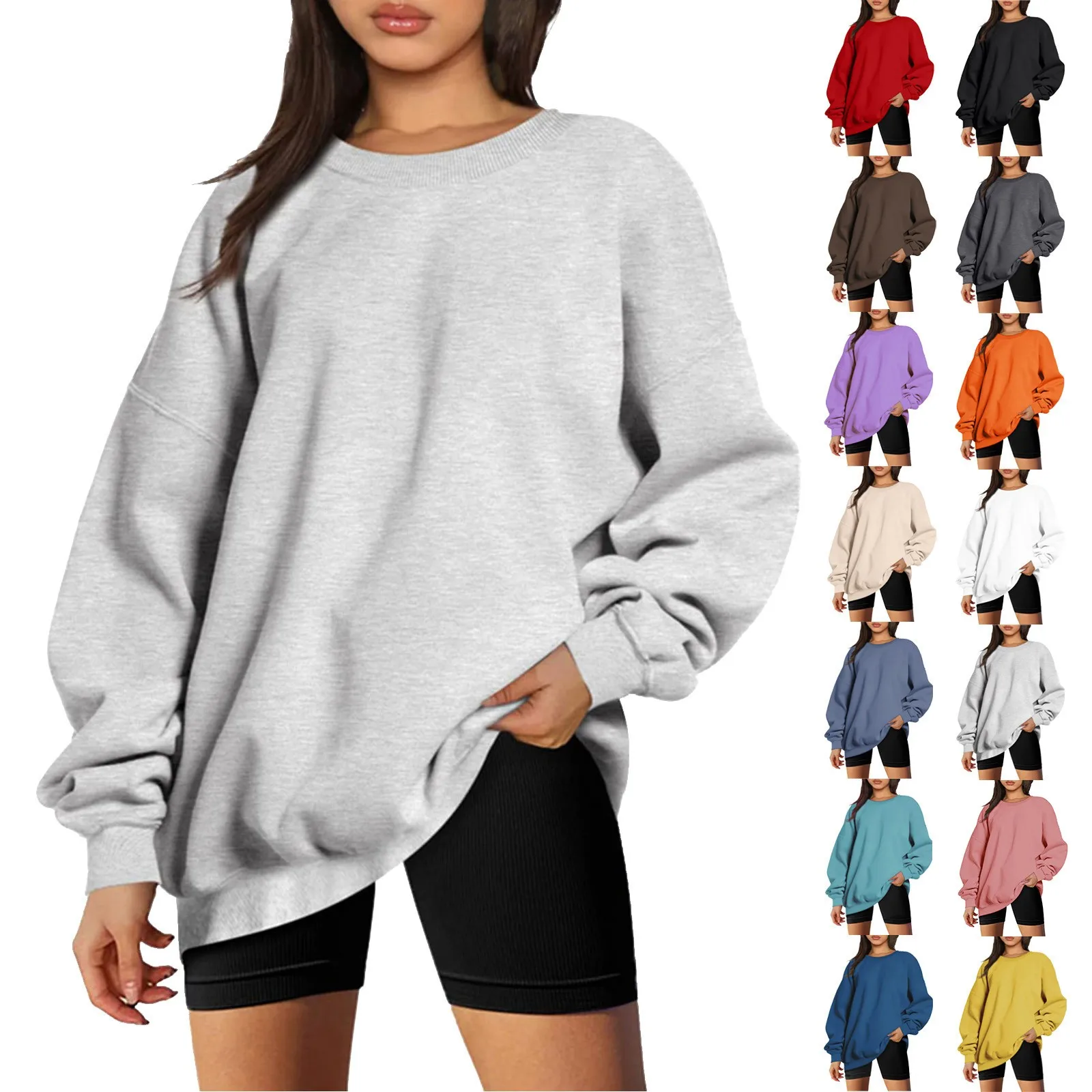 

Spring Autumn Fleece Sweatshirt S-XL Cute Women Pullover Harajuku Top Casual Loose Solid Thick Hoodie Female Wholesale
