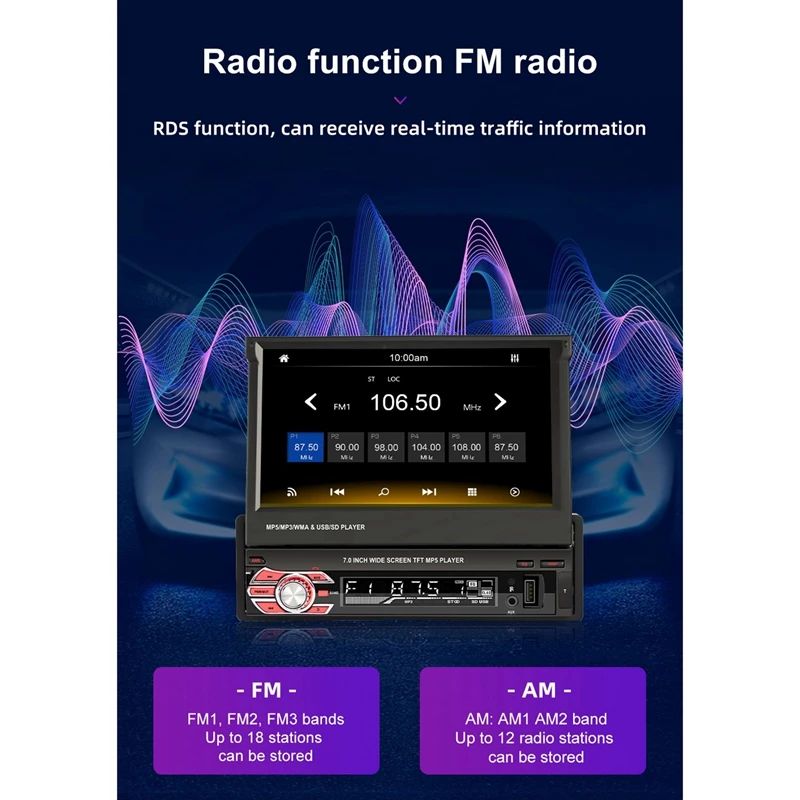 Топ!-7-дюймовый HD выдвижной экран Carplay аудио MP5 1 Din радио-магнитофон Bluetooth плеер для