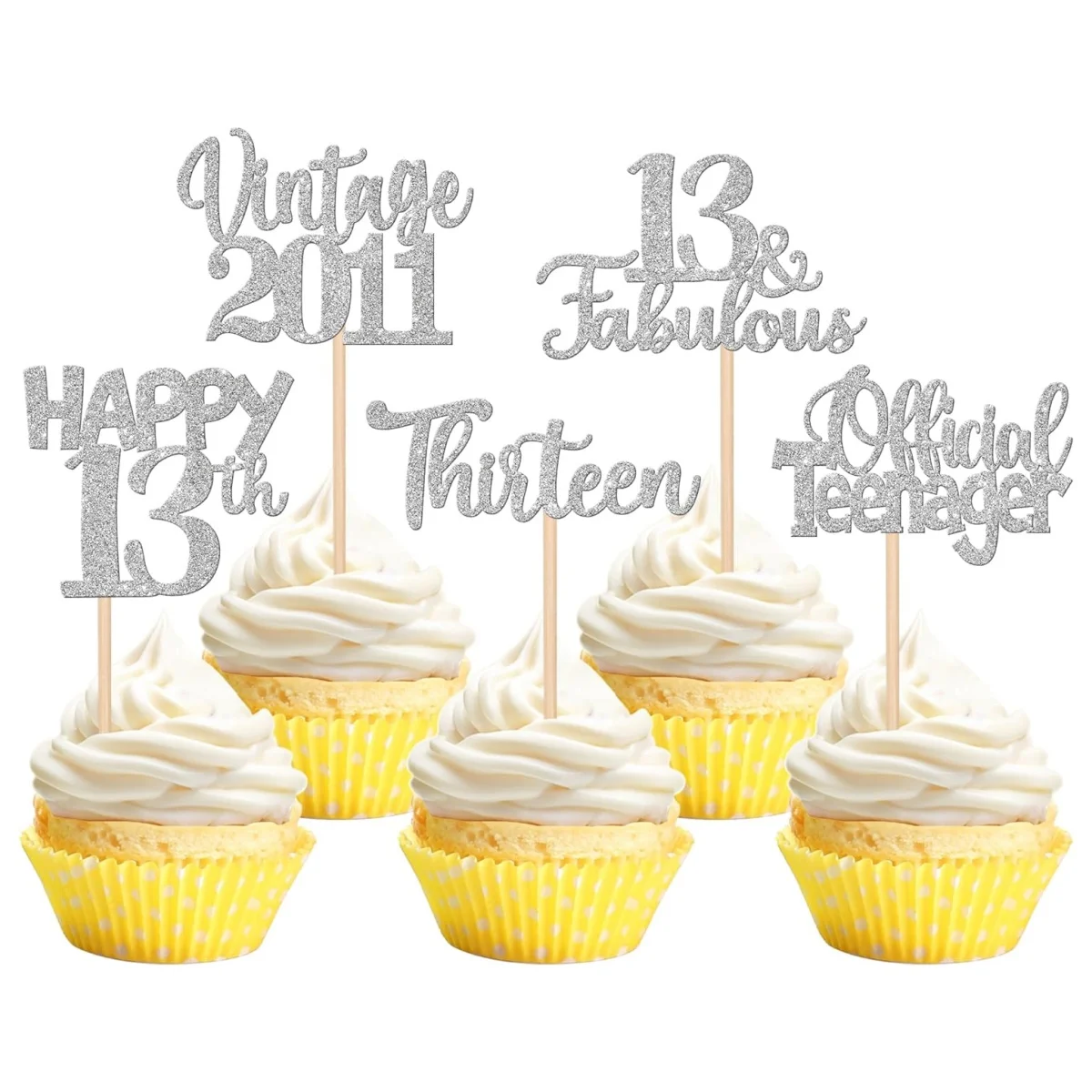 30 шт. топперы для кексов на 13-летие блестящие тринадцать винтажных 2011 медиаторов
