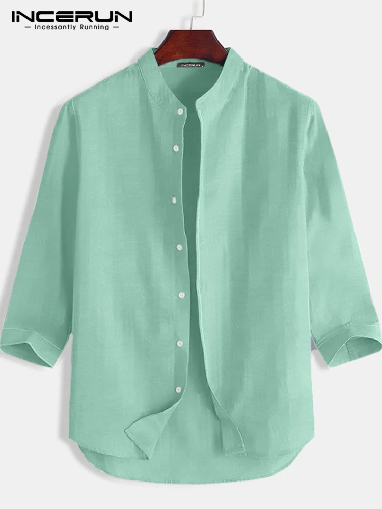 

Мужская хлопковая рубашка с воротником-стойкой, рукавом 3/4