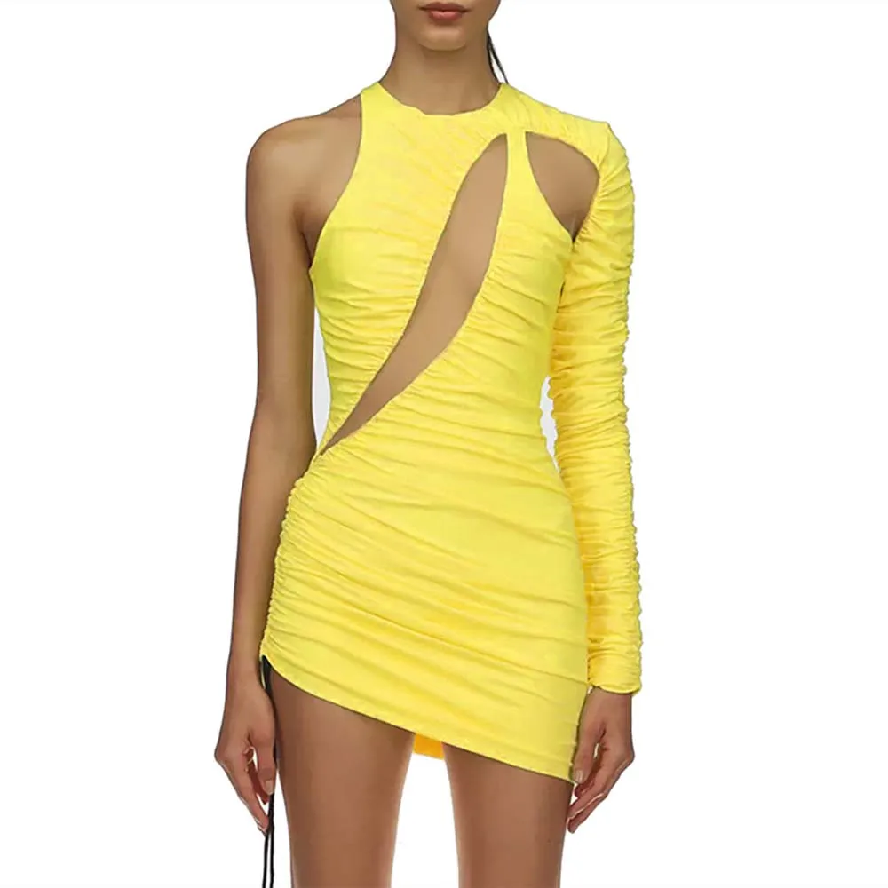 

2023 Summer New Dresses for Women One Shoulder Full Sleeve Bodycon Mini Length Sexy Evening Night Party Club Vestidos Mujer Hot