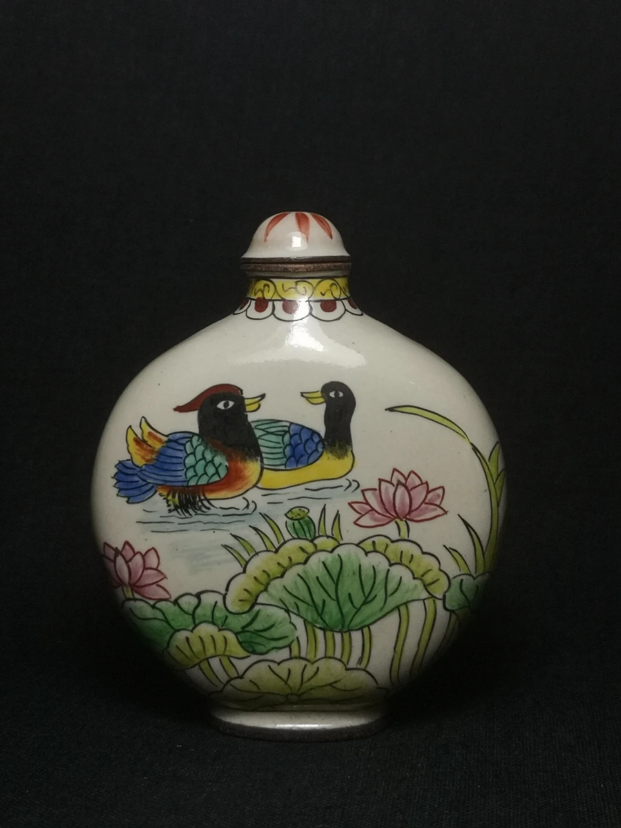 

YIZHU CULTUER ART Collection Vintage art Chinese Cloisonne Painting Flowers and Birds Crane Snuff Bottle Decoration