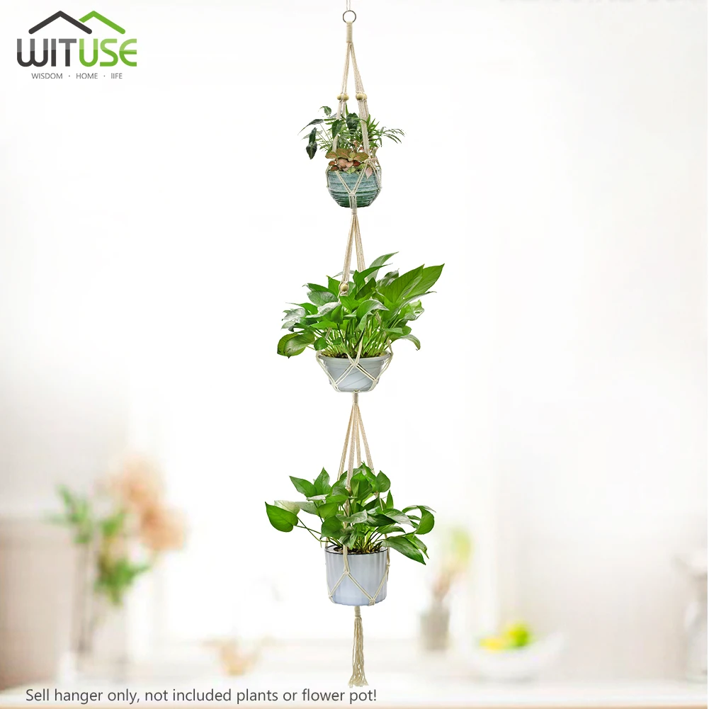 

Wall Balcony Flower Pot Plant Style Hanging Basket Hanger Rural Simple + Macrame Tassel 4leds Pure Cottton Home Garden Decor