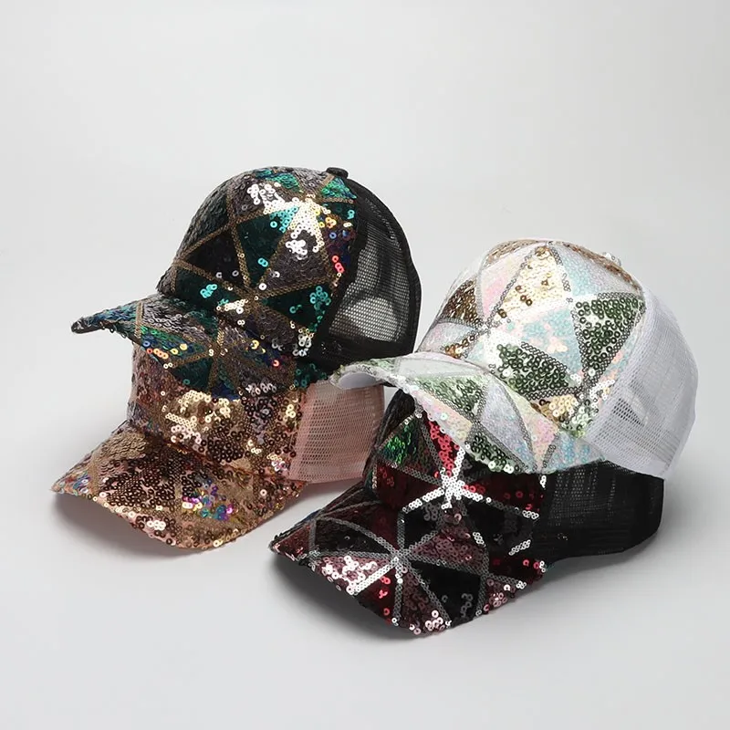 Кепка-бейсболка женская сетчатая модная повседневная бейсболка с блестками