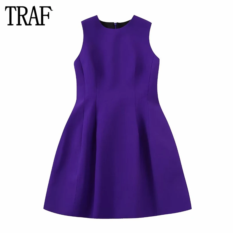 

TRAF Purple Short Dress Woman Sleeveless Pleated Dress Women Winter Evening Party Dresses for Women Going Out Mini Female Dress