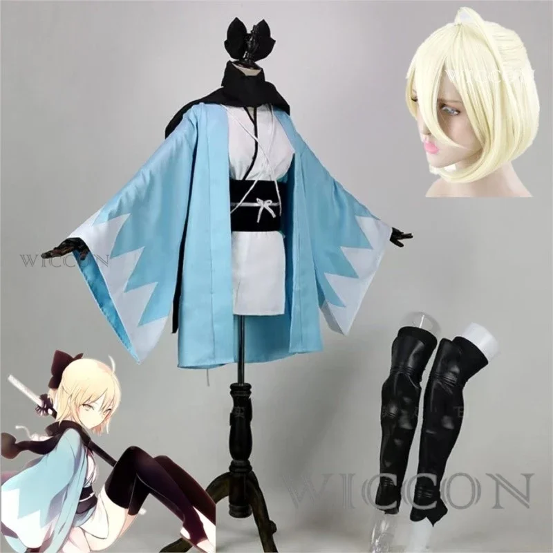 Аниме Fate Grand Order Sakura Saber Cosplay Okita Souji Косплей Костюм Кимоно униформа для Хэллоуина на