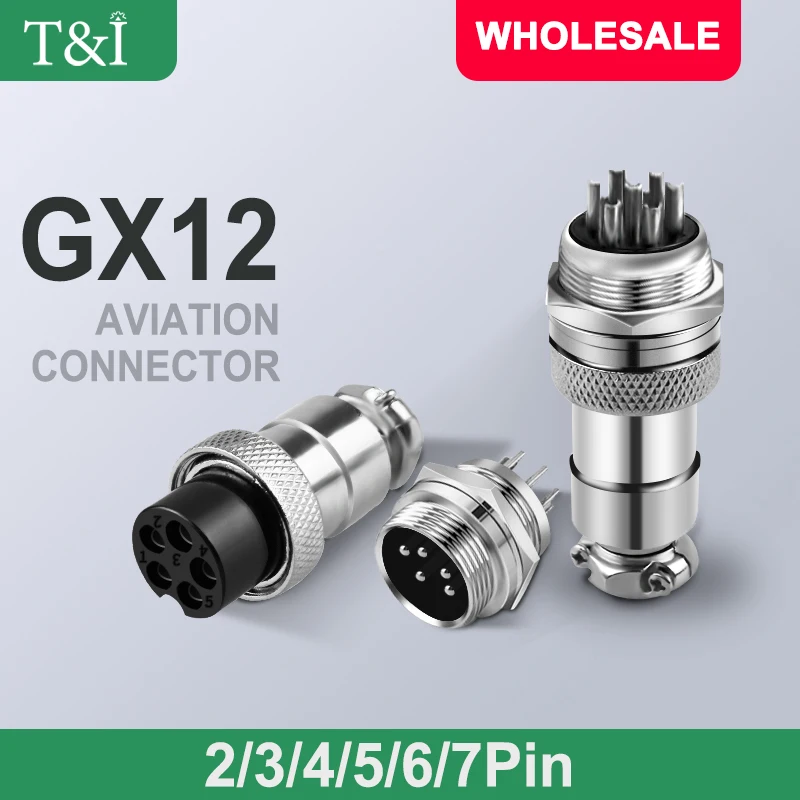 

1Set GX12 2 3 4 5 6 7Pin Aviation Circular Connector Plug Socket Nut Type Male Female Docking Dropshipping