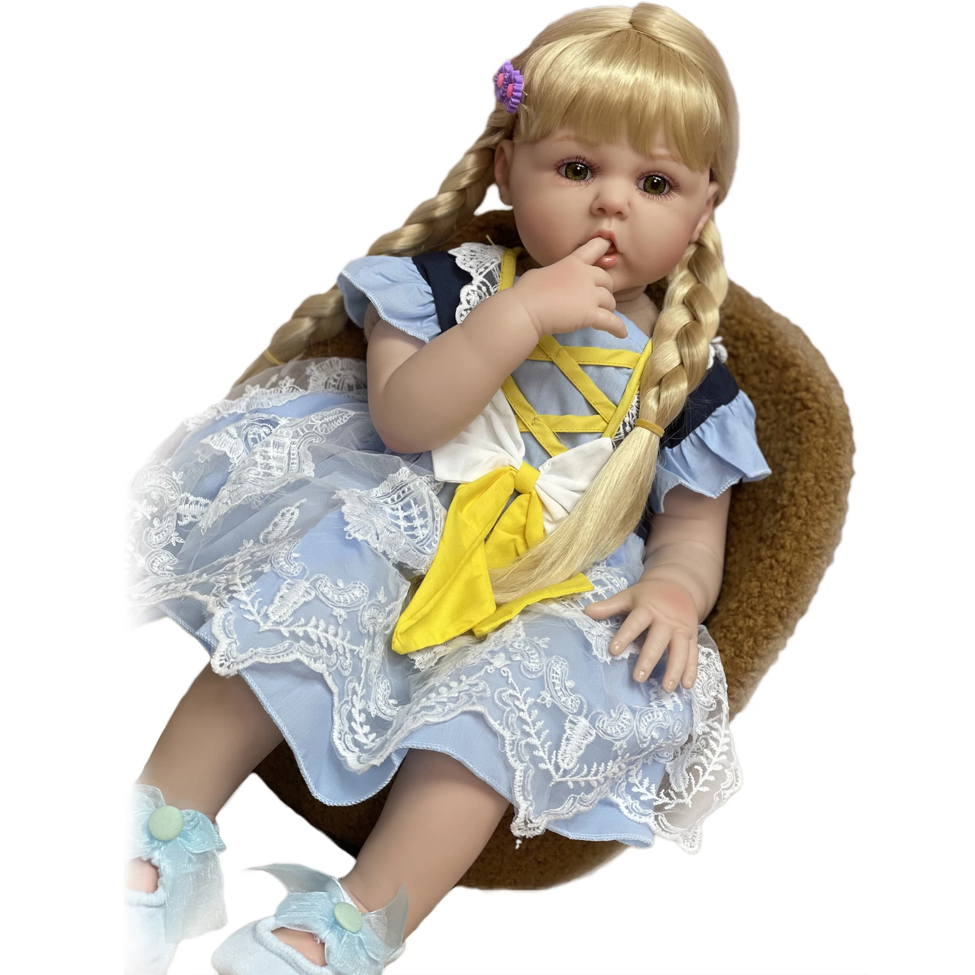 

Bebê Reborn Doll 60CM Handmade Painted Realistic Reborn Doll With Long Blonde Hair Soft Vinyl Toys Bonecas Infantil Meninas