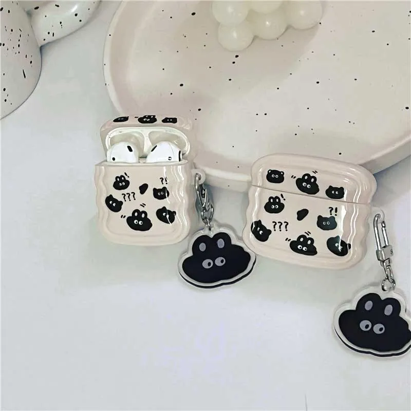 

Black Rabbit Cartoon Earphone Case For Airpods 1 2 3 Pro Cover Soft Protection Box For Airpod Pro2 Chain Bracelet Case Fundas