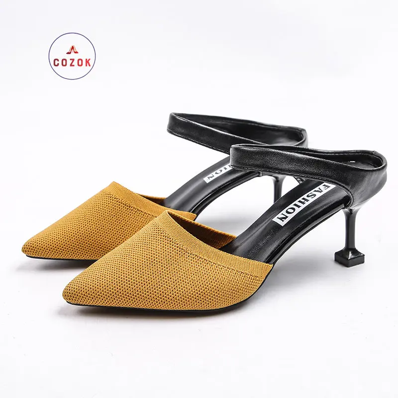 2022 Zomer hot sale Schoenen Vrouwen Zwart Wit Geel Dames Hak Schoenen Slippers Wees Teen Hakken Hoge Hakken Vrouwen Slippers