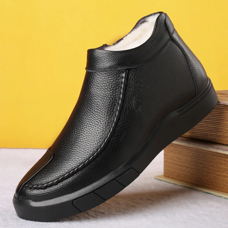 

2022 Newly Man Winter Boots Quality Genuine Leather Shoes Brand White Warm Thicken Inner Boots 38-44 Man Snow Leather Boots