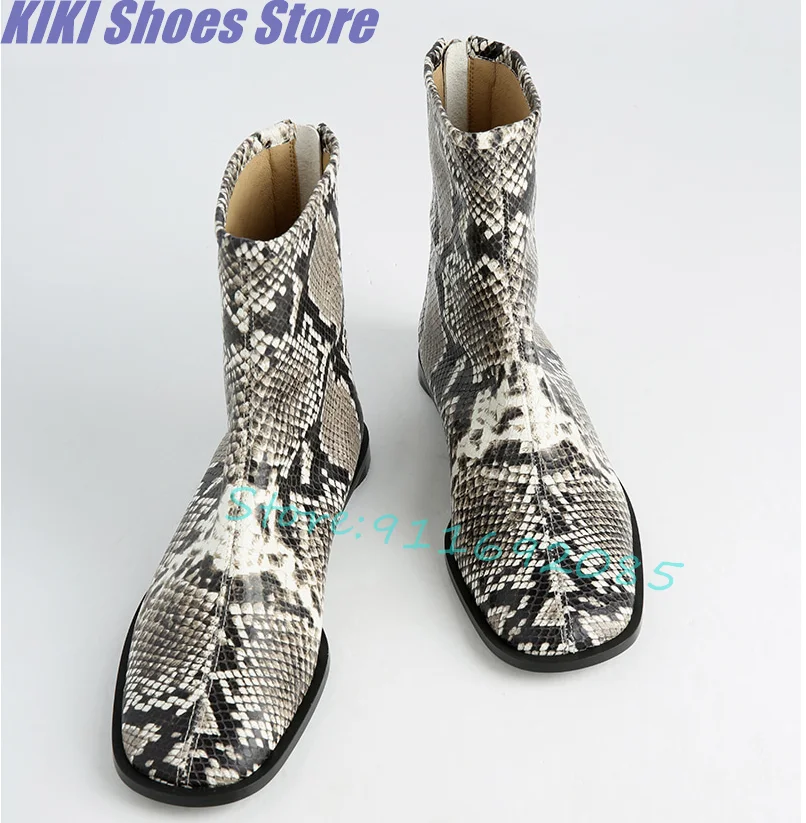 

Snakeskin Flat Soft Sole Round Toe Boots Sexy comfortable