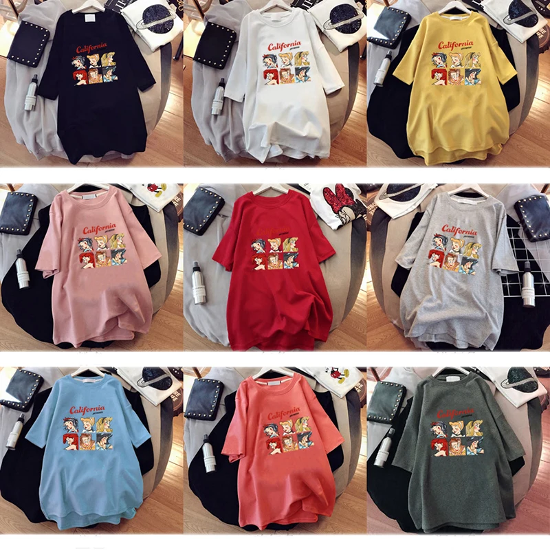 

Princess T-shirt Women's Summer Fashion New Mid-length Short-Sleeved Loose T-shirt Cartoon Pattern Round Neck Casual Top Trend