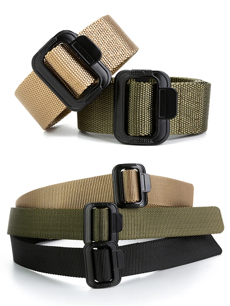 Men Simple Alloy Smooth Buckle Travel Tactical Waist Belt Adjustable Belt Casual Canvas Waistbands Outdoor Nylon Sports Belt