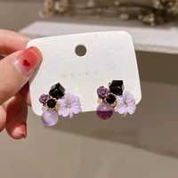 new trendy shell flower earrings for women vintage elegant classic crystal rose korean style wedding party jewelry accessories