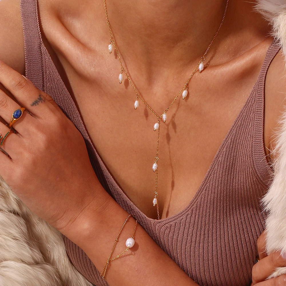 

MamacitaSlay Women's Jewelry Y-shaped Freshwater Pearl Tassel Necklace Pendant Necklace High-end Glamour Women's Pendant