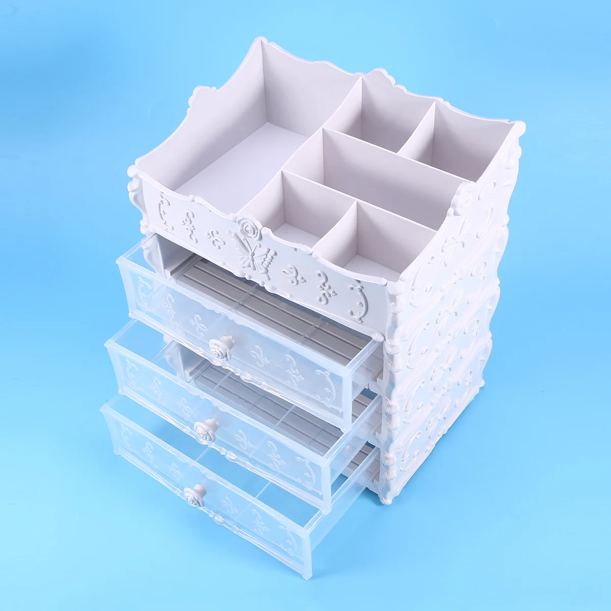 

3-уровневый многофункциональный настольный органайзер для туалетных принадлежностей с ящиками (белый)