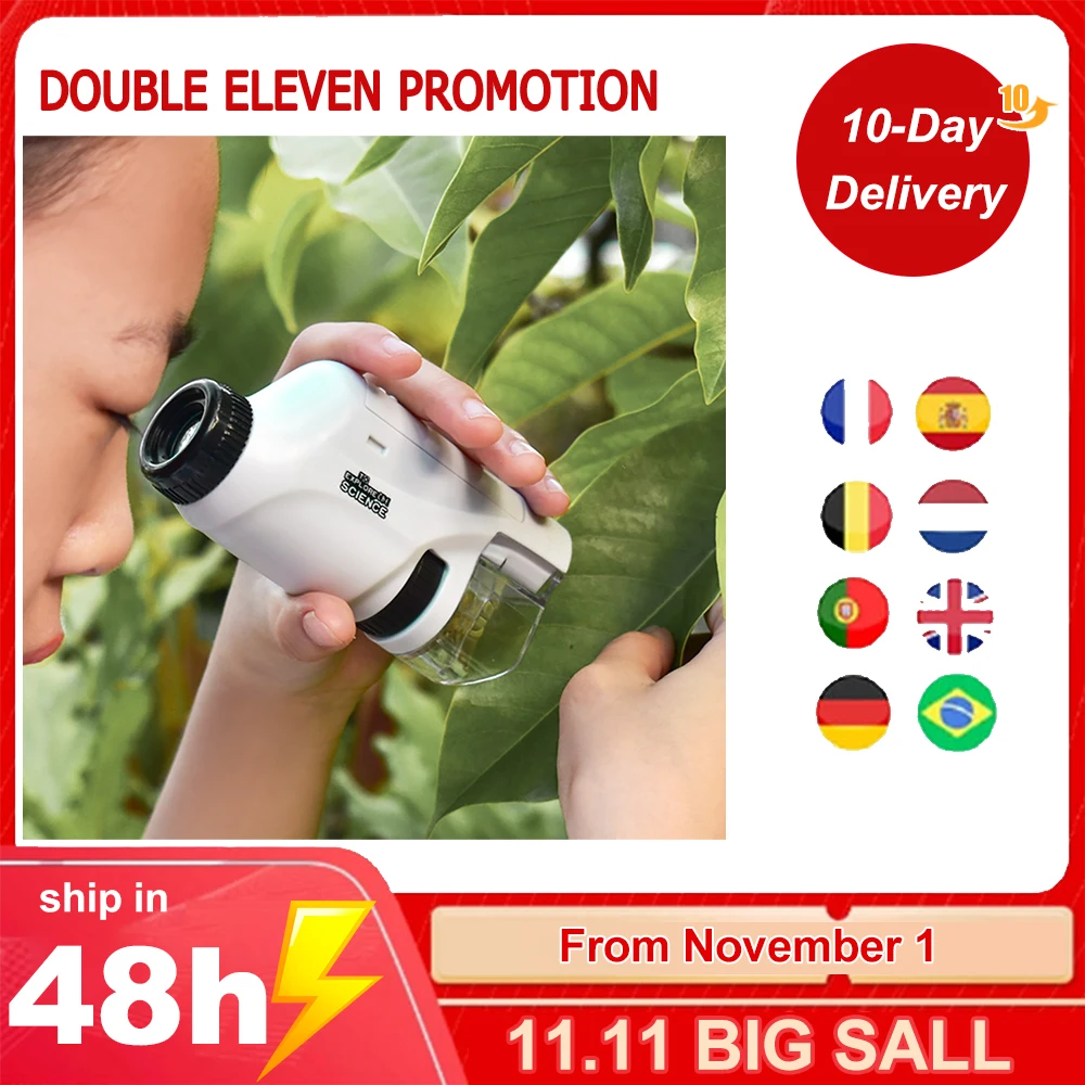 

Kids Educational Portable Microscope Kit Science Lab LED 60-120X Toy Home School Interest Cultivation Child Boys Birthday Gift