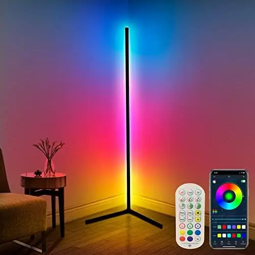 

LED RGB Corner / Floor Lamp, Color Changing with Music Sync, Remote & App Control, Creative DIY Mode & Timing for Mood L Night s