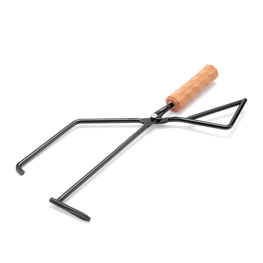 

Iron Charcoal Tongs Outdoor Camping Bonfire BBQ Firewood Clip Tool Stovse Fire Charcoal Tongs Wood Handle Firewood Clamp