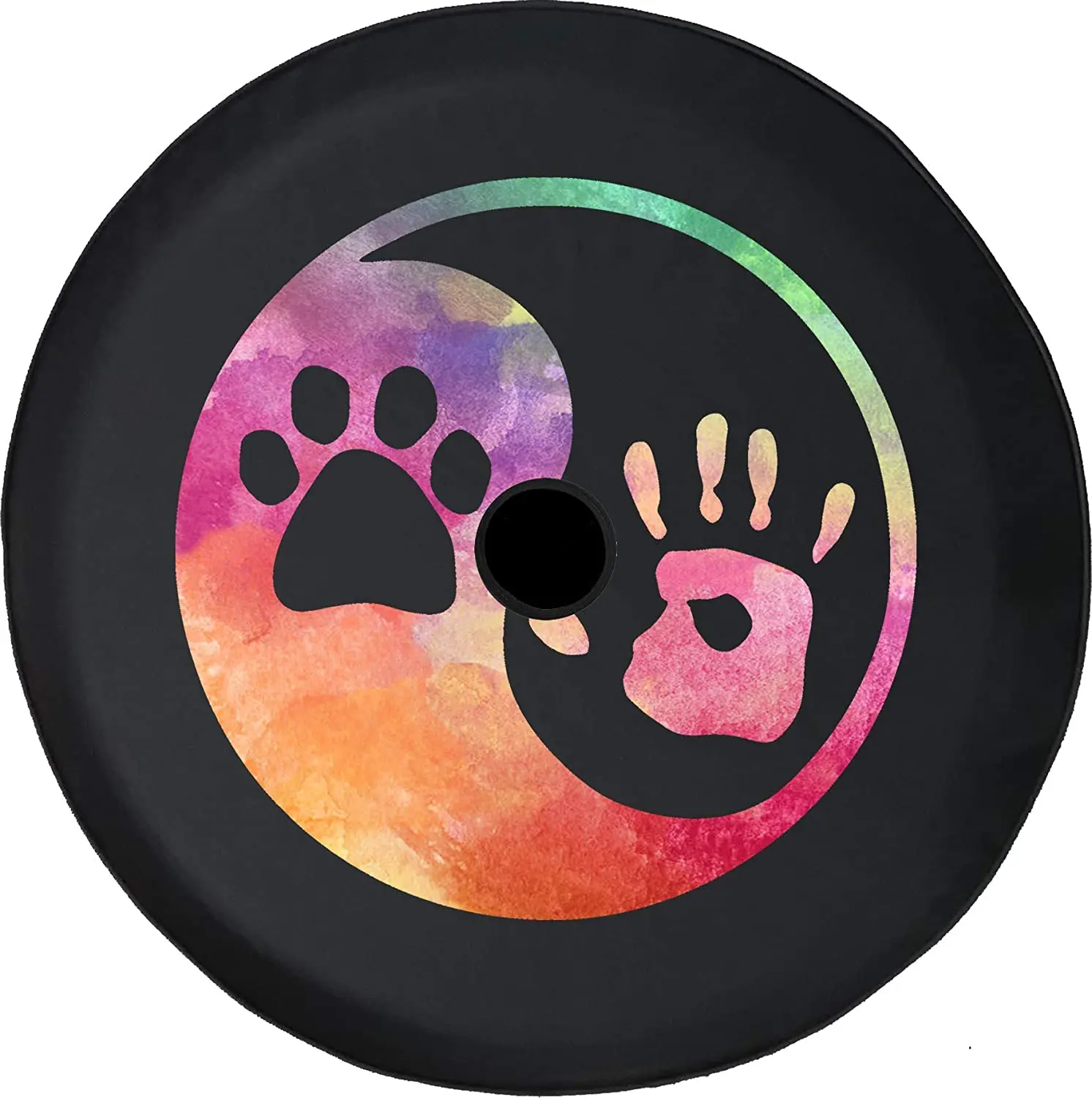 

Spare Tire Cover Watercolor - Yin Yang Pet Dog Paw Spare Tire Cover with Backup Camera Hole BUC